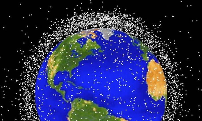 A graphical representation of space debris in low Earth orbit, circa 1989. (NASA/Getty Images)