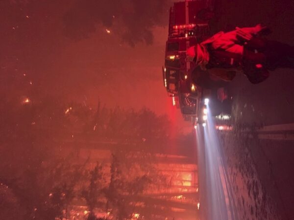 Firefighters fight a blaze