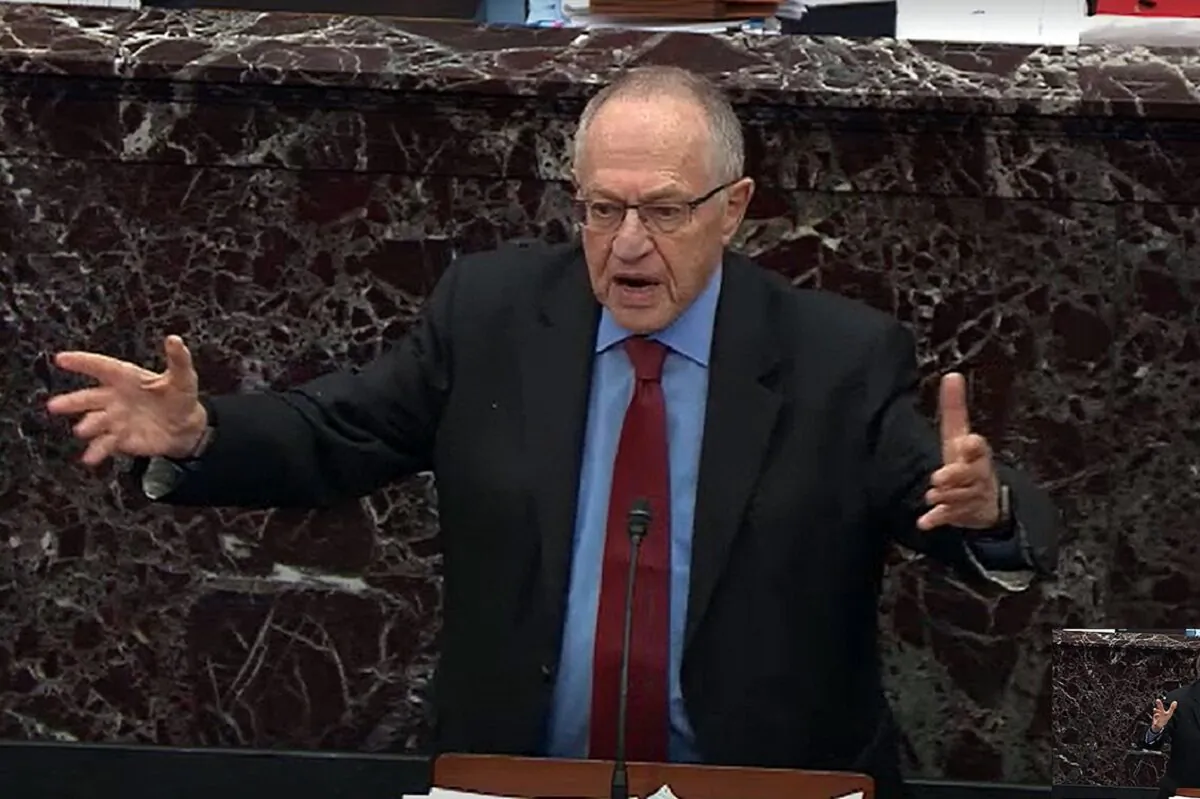 Alan Dershowitz, legal counsel for President Donald Trump, answers a question from a senator during impeachment proceedings in the Senate chamber at the U.S. Capitol in Washington on Jan. 29, 2020. (Senate Television via Getty Images)