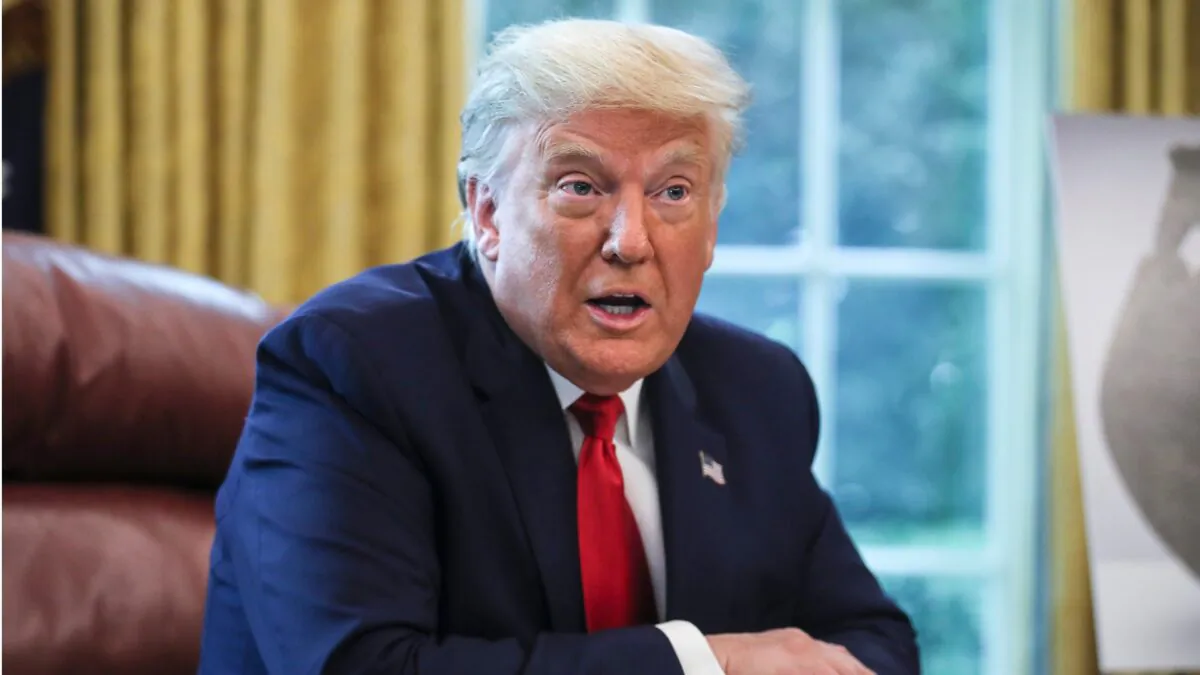 President Donald Trump speaks in the Oval Office during an event commemorating the repatriation of Native American remains and artifacts from Finland in Washington, on Sept. 17, 2020. (Oliver Contreras-Pool/Getty Images)