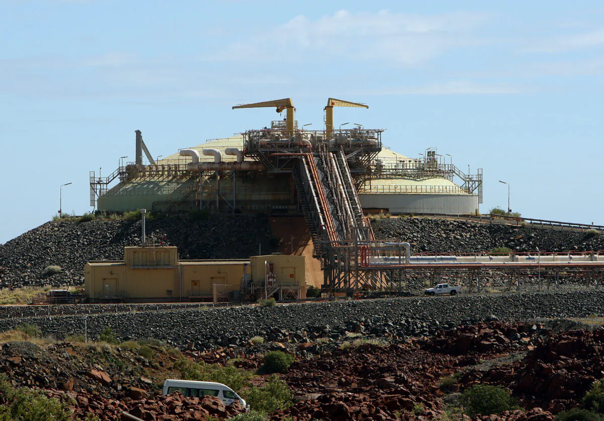 An LNG gas storage tank is shown at the Woodside operated North West Shelf Gas Venture near Karratha in the north of Western Australia, on June 17, 2008. (Greg Wood/AFP via Getty Images)