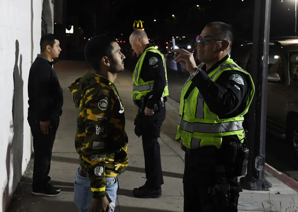 Drivers undergo field sobriety tests at a Los Angeles Police Department DUI checkpoint in Reseda, Calif., on April 13, 2018. (Mark Ralston/AFP via Getty Images)