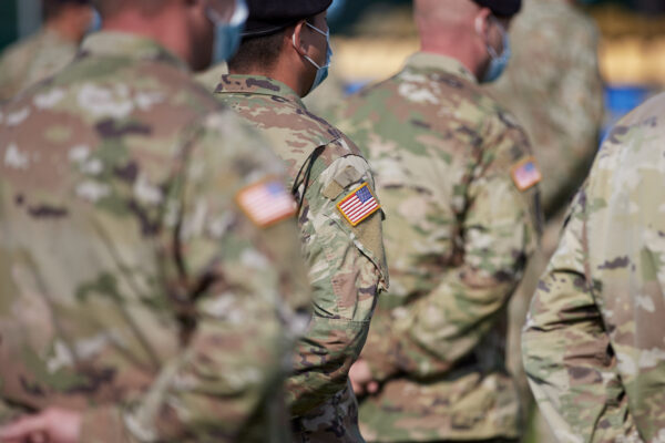 U.S. Army servicemen attend the opening of the Rapid Trident – 2020 international military exercises in Lviv Region