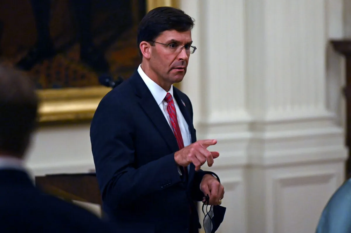 Defense Secretary Mark Espe during a ceremony in Washington on Sept. 11, 2020. (Andrew Caballero-Reynolds/AFP via Getty Images)
