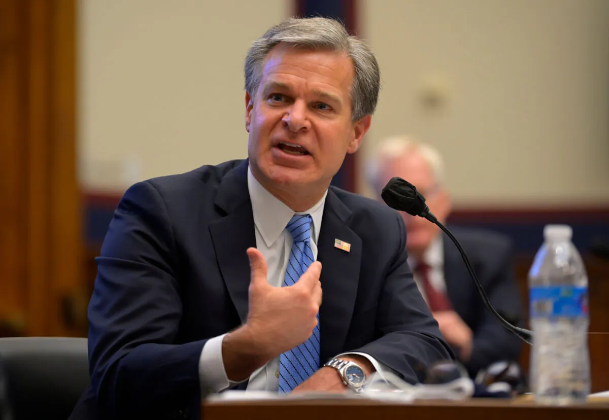 FBI Director Christopher Wray testifies before a House Homeland Security Committee hearing about "Worldwide threats to the Homeland" on Capitol Hill in Washington, on Sept. 17, 2020. (John McDonnell/AFP via Getty Images)