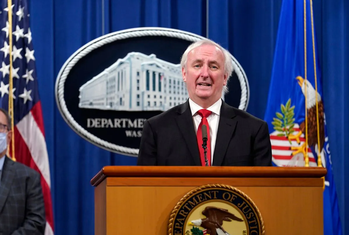 Then-Deputy Attorney General Jeffrey Rosen speaks during a news conference at the Justice Department in Washington on Sept. 14, 2020. (Susan Walsh/Pool/AFP via Getty Images)