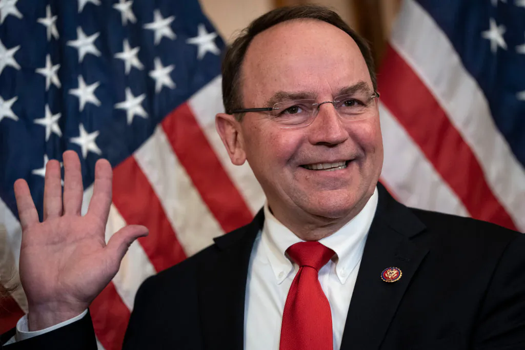 Rep. Tom Tiffany (R-Wis.) participates in a ceremonial swearing-in at the U.S. Capitol in Washington on May 19, 2020. (Drew Angerer/Getty Images)