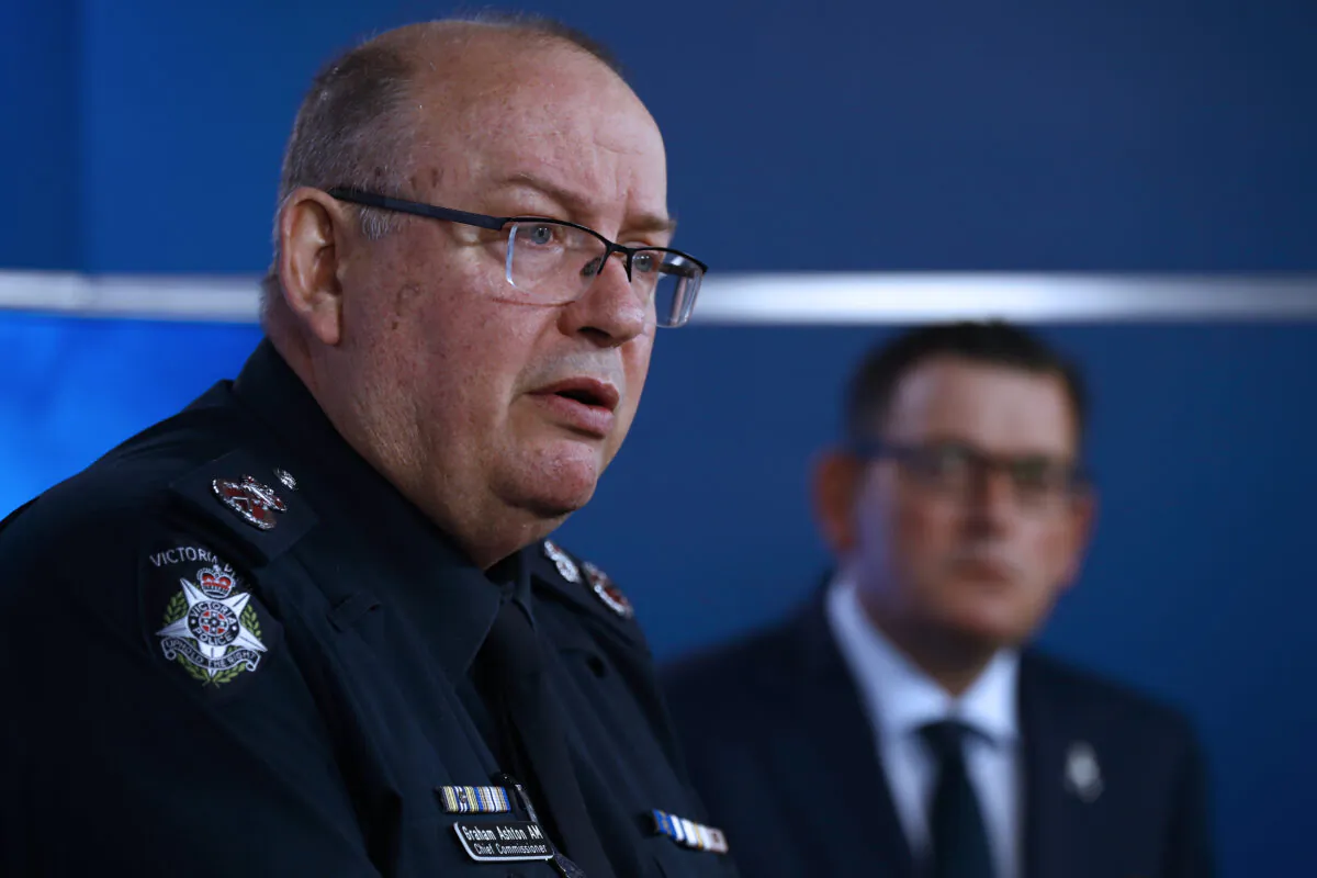 Victoria Police Chief Commissioner Graham Ashton speak to the media during a Media Conference at the Victoria Police Centre in Melbourne, Australia on April 23, 2020. (Darrian Traynor/Getty Images)