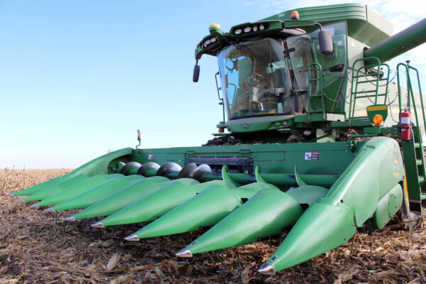 A farmer's corn harvesting combine