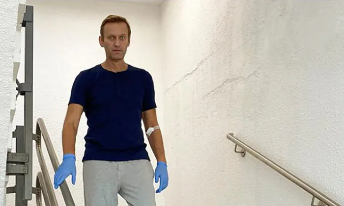 Russian opposition politician Alexei Navalny goes downstairs at Charite hospital in Berlin, in this undated image obtained from social media, on Sept. 19, 2020. (Courtesy of Instagram @NAVALNY/Social Media via Reuters)