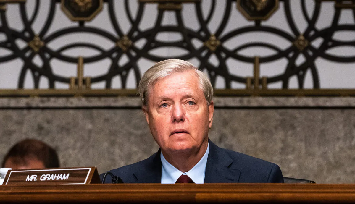Sen. Lindsey Graham (R-S.C.), listens during a hearing of the Senate Appropriations subcommittee in Washington on Sept. 16, 2020. (Anna Moneymaker-Pool/Getty Images)