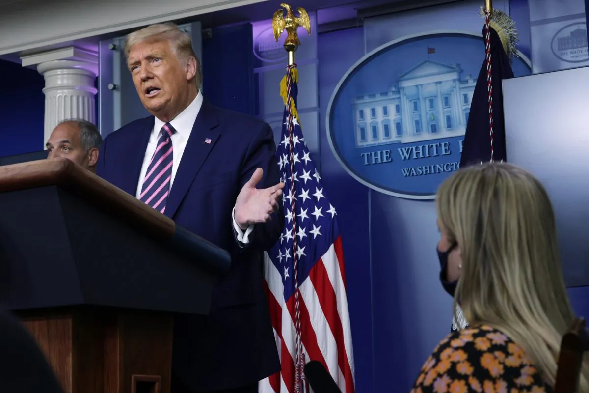 President Donald Trump speaks during a news conference in the James Brady Press Briefing Room of the White House in Washington on Sept. 18, 2020. (Alex Wong/Getty Images)