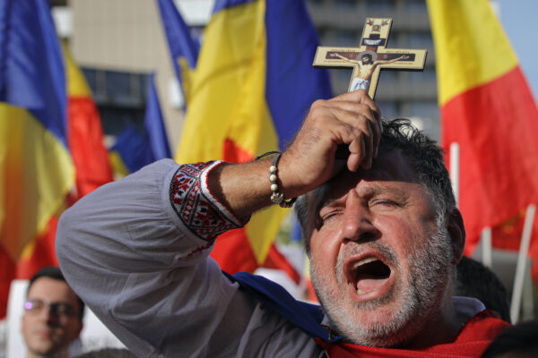 Virus Outbreak Romania Protest