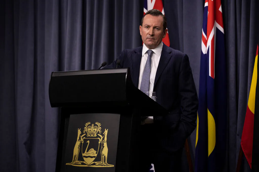 Western Australian Premier Mark McGowan speaks during a media conference at Dumas House in Perth, Australia on Sept. 4, 2020. (Matt Jelonek/Getty Images)