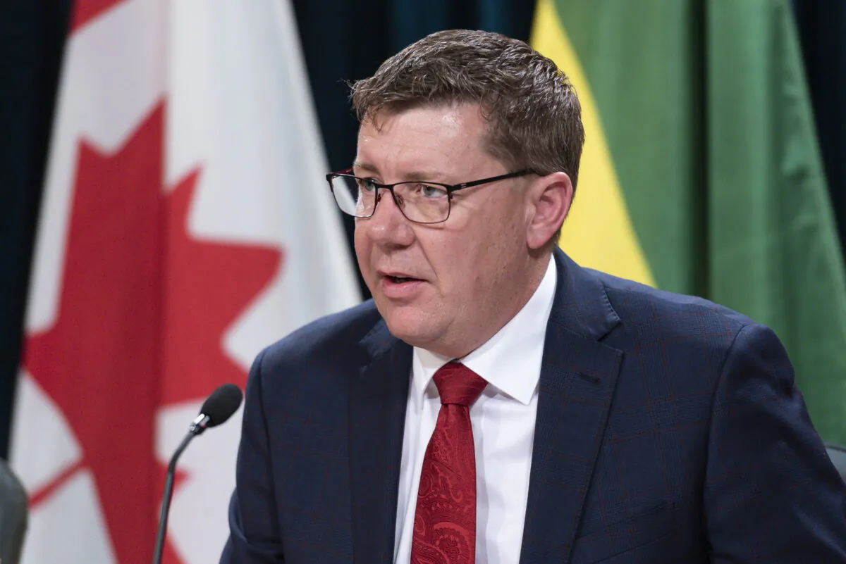 Saskatchewan Premier Scott Moe speaks at a press conference in Regina on March 18, 2020. (The Canadian Press/Michael Bell)