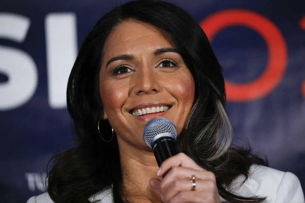 Democratic presidential candidate U.S. Representative Tulsi Gabbard (D-HI) holds a Town Hall meeting on Super Tuesday Primary night in Detroit, Mich. on March 3, 2020. (Bill Pugliano/Getty Images)