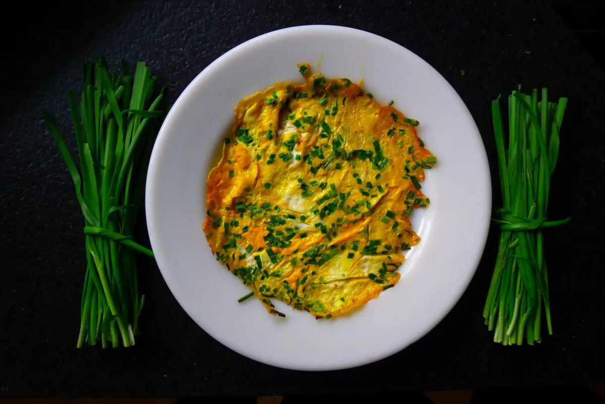 Nancy's chive pancake—technically more an omelet than pancake. (Ari LeVaux)