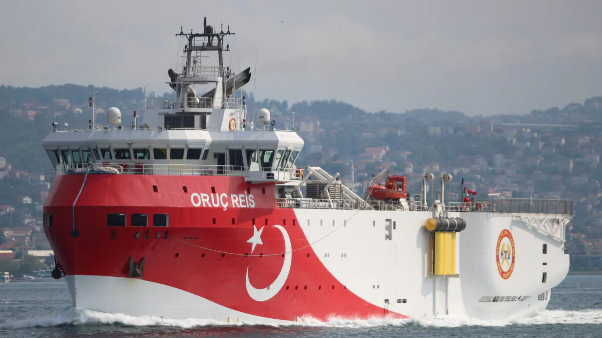 Turkish seismic research vessel Oruc Reis sails in the Bosphorus in Istanbul, Turkey, Oct. 3, 2018. (Yoruk Isik/File Photo/Reuters)

