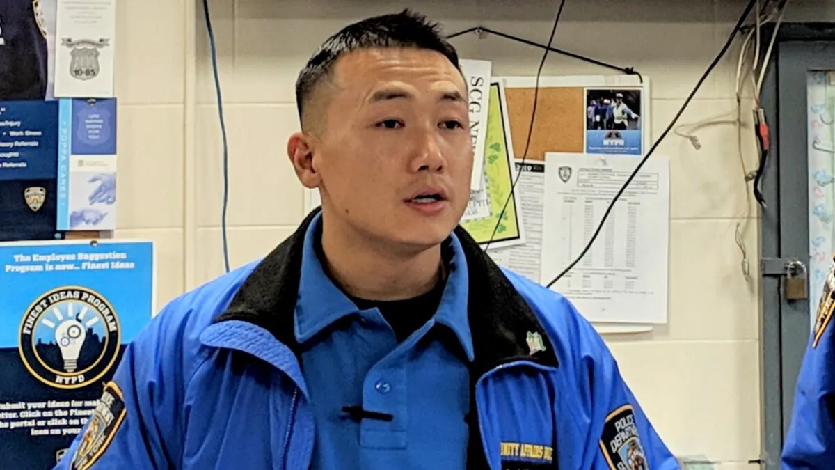 NYPD officer Baimadajie Angwang speaks at a press conference in New York on Feb. 7, 2019. (The Epoch Times)
