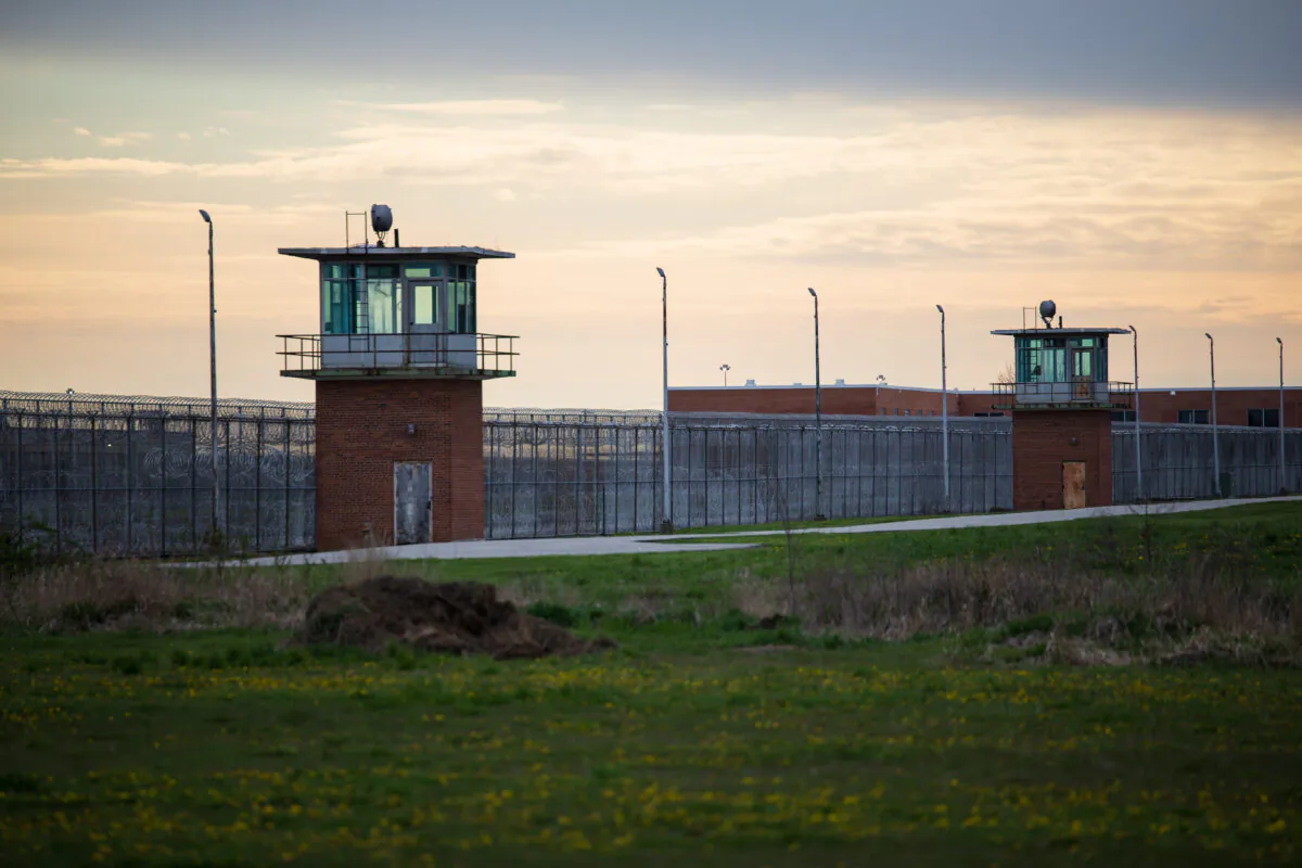 Guard towers look over the prison courtyard at Marion Correctional Institution in Marion, Ohio on April 27, 2020. (Megan Jelinger/AFP via Getty Images)