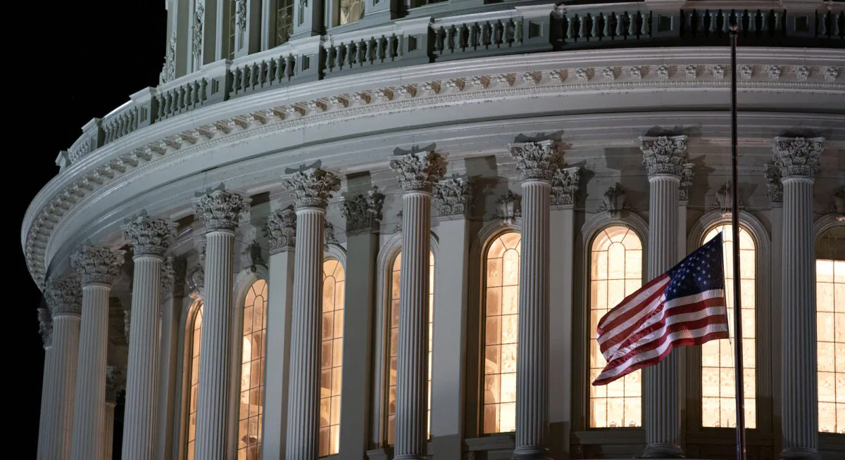The American flag is flown at half-staff at the U.S. Capitol on Sept. 21, 2020. (Stefani Reynolds/Getty Images)
