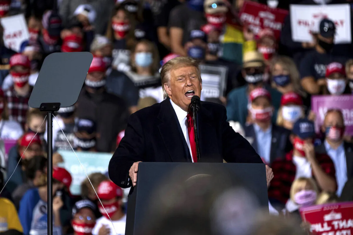 President Donald Trump speaks during a campaign rally at the Toledo Express Airport in Swanton, Ohio, on Sept. 21, 2020. (Matthew Hatcher/Getty Images)