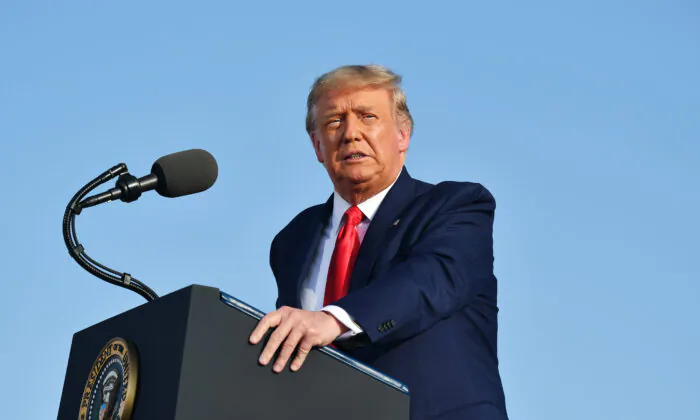 U.S. President Donald Trump speaks during a rally at Dayton International Airport in Dayton, Ohio Sept. 21, 2020. (Mandel Ngan/AFP via Getty Images)