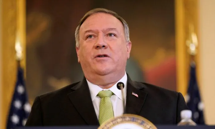 Secretary of State Mike Pompeo speaks during a news conference at the U.S. State Department in Washington, on Sept.  21, 2020. (Patrick Semansky/Pool via Reuters)