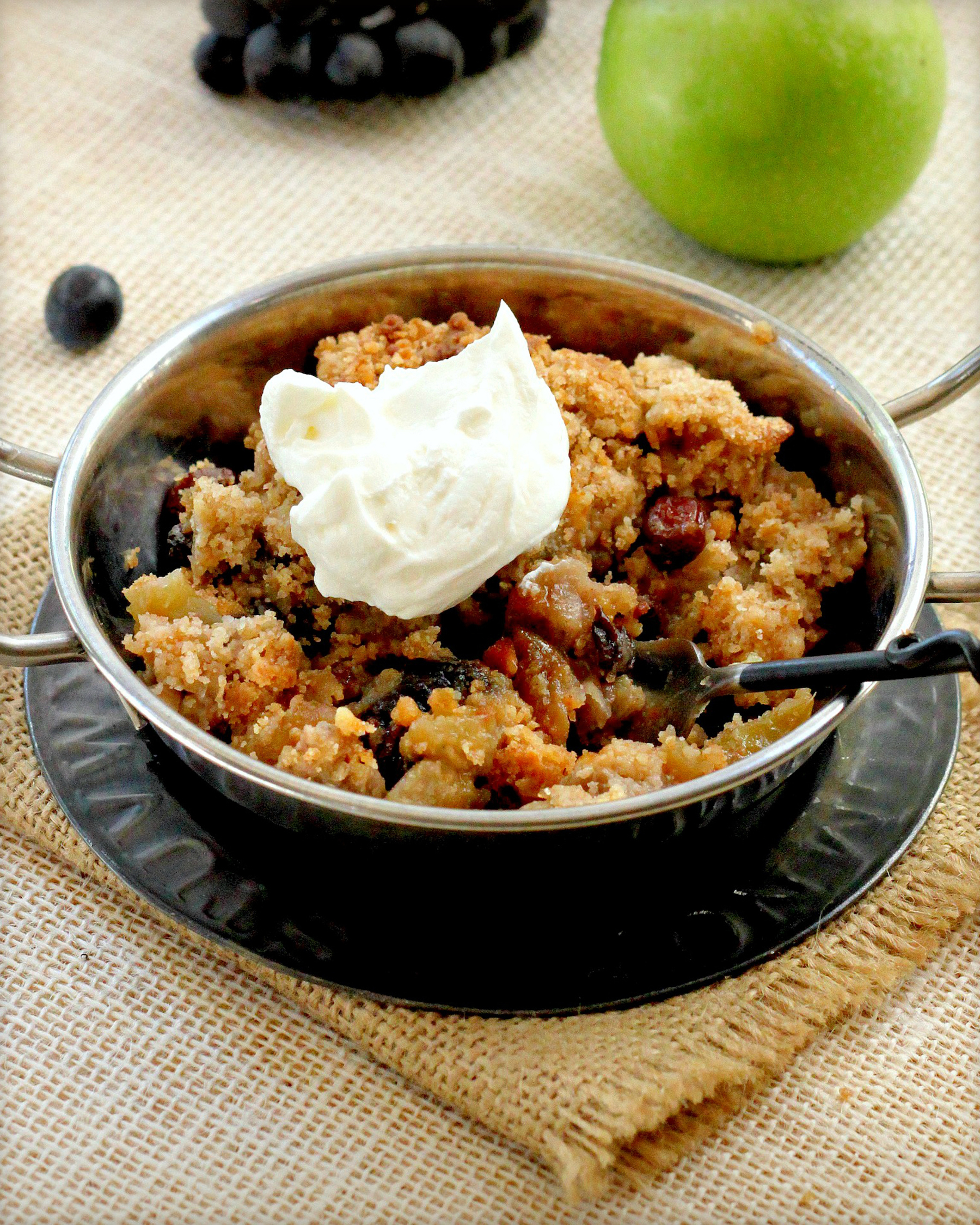 Apple Raisin Crisp With Calvados Cream