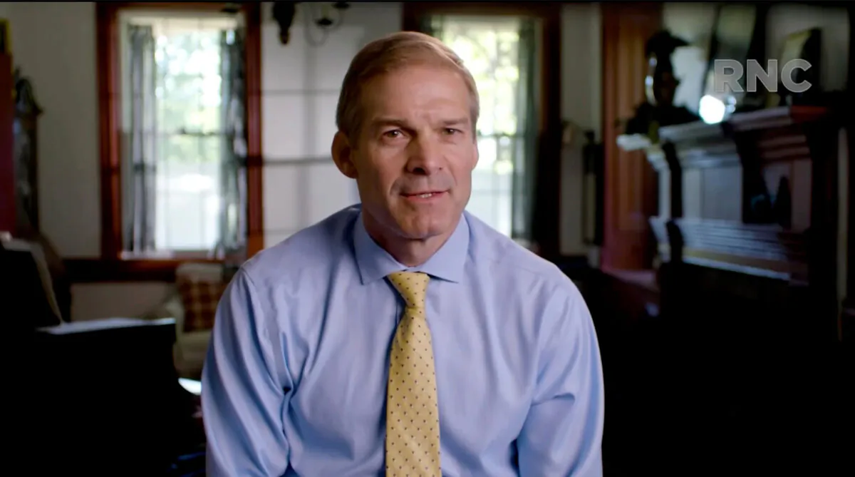 Rep. Jim Jordan (R-Ohio) addresses the virtual 2020 Republican National Convention on Aug. 24, 2020.  (Courtesy of the Committee on Arrangements for the 2020 Republican National Committee via Getty Images)