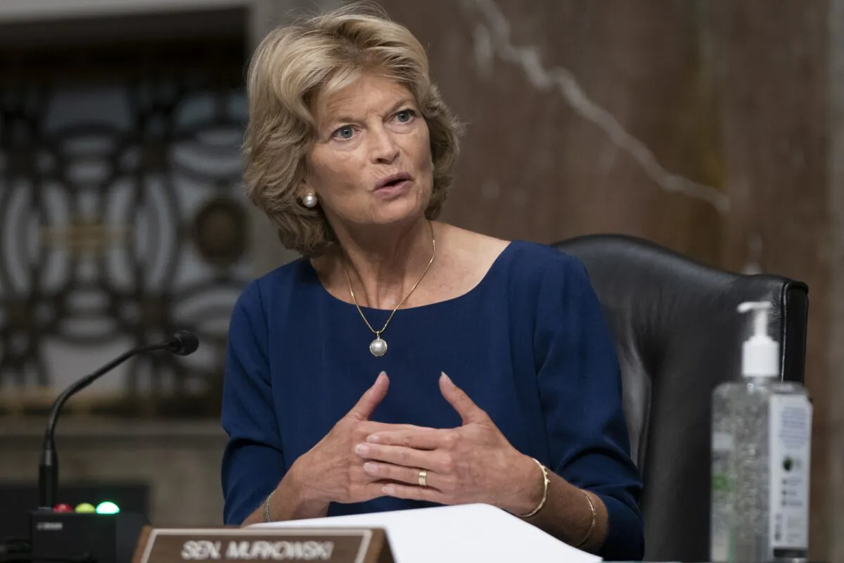 Sen. Lisa Murkowski (R-Alaska) asks a question during a hearing in Washington on Sept. 23, 2020. (Alex Edelman/Pool/Getty Images)