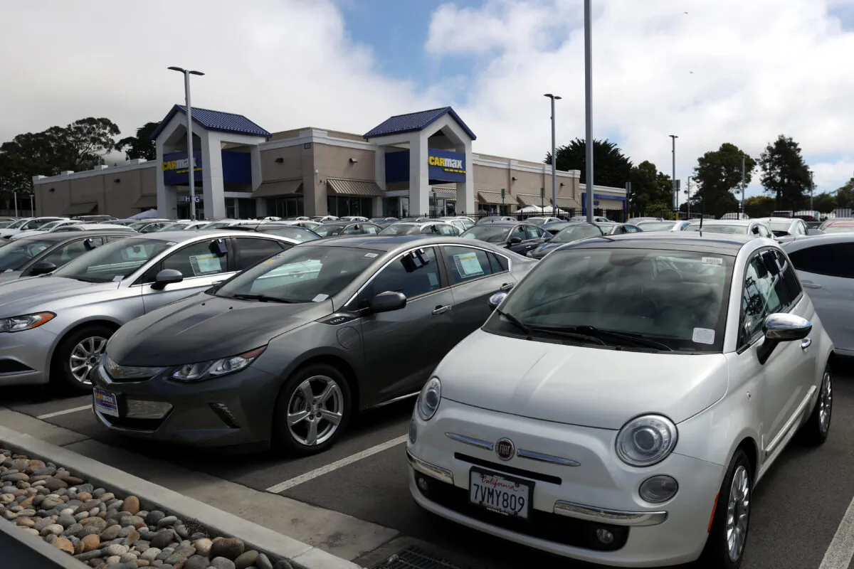 Used vehicles on the sales lot at a CarMax superstore in Colma, Calif., on Sept. 24, 2020. (Justin Sullivan/Getty Images)