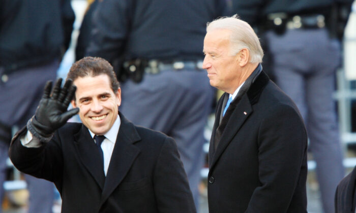 Then-Vice-President Joe Biden and Hunter Biden (L) are seen in a file photo.  (David McNew/Getty Images)