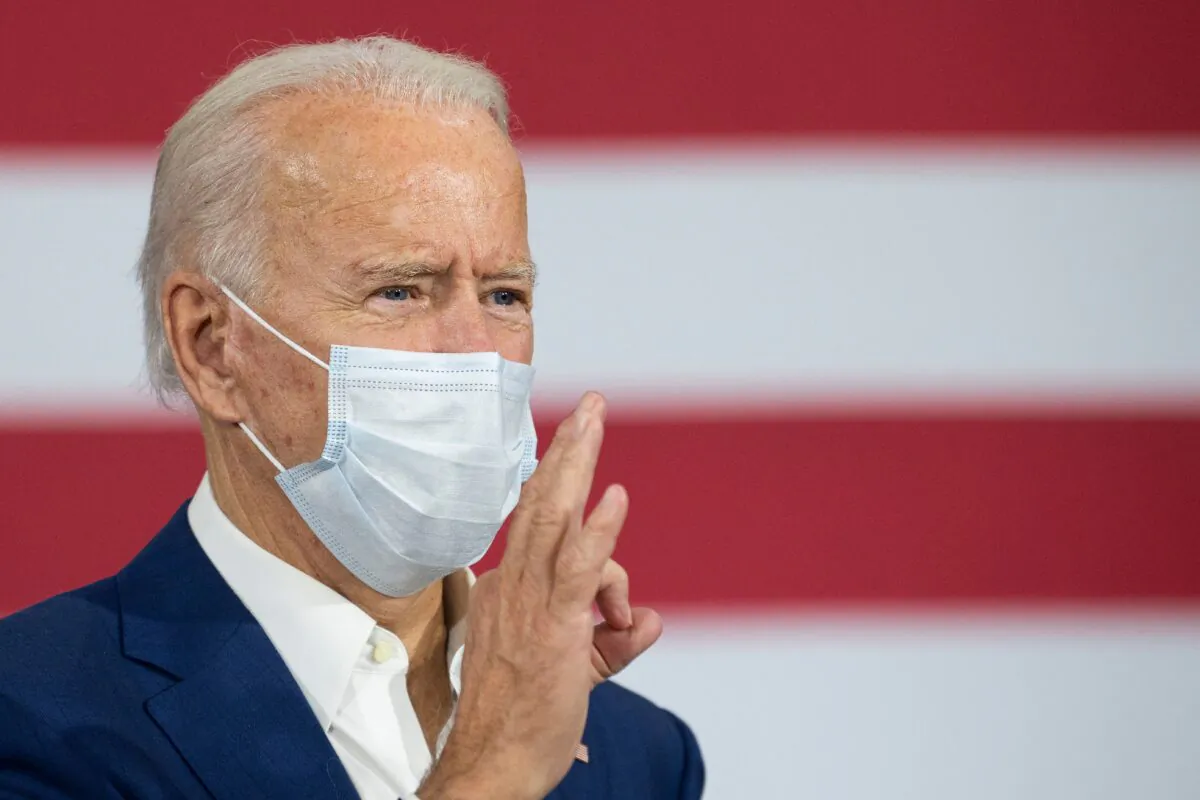 Democratic Presidential nominee Joe Biden makes comments while in Manitowoc, Wis., on Sept. 21, 2020. (Jim Watson/AFP via Getty Images)