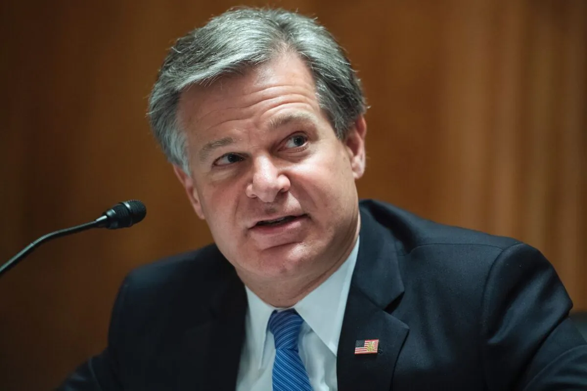 FBI Director Christopher Wray, testifies during a Senate Homeland Security and Governmental Affairs Committee hearing on "Threats to the Homeland" on Capitol Hill in Washington, on Sept. 24, 2020. (Tom Williams/POOL/AFP via Getty Images)