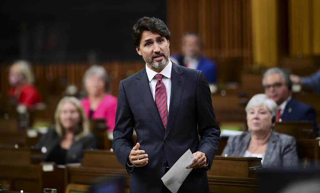 Prime Minister Justin Trudeau stands during question period in the House of Commons on Parliament Hill in Ottawa, on Sept. 24, 2020. (The Canadian Press/Sean Kilpatrick)
