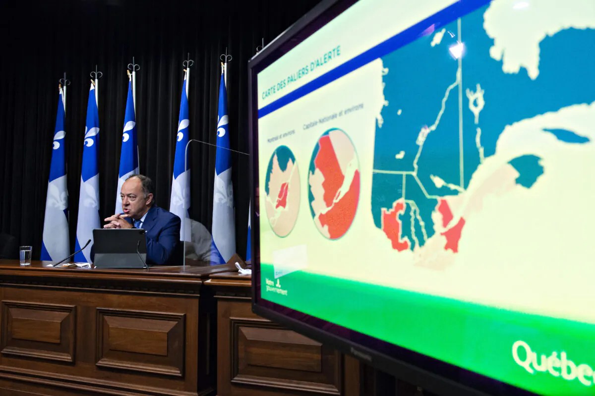 Quebec Health Minister Christian Dubé speaks during a news conference on the COVID-19 pandemic at the legislature in Quebec City on Sept. 24, 2020. (The Canadian Press/Jacques Boissinot)