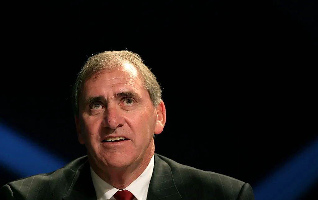 Newly elected World Anti-Doping Agency (WADA) president Australian John Fahey gives a speech at the World conference on Doping in Sport in Madrid, 17 November 2007. (PIERRE-PHILIPPE MARCOU/Getty Images)
