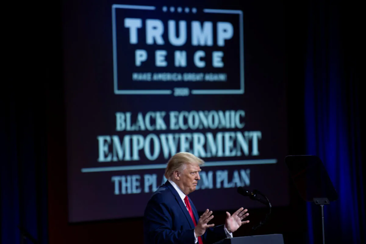 President Donald Trump speaks during an event for black supporters at the Cobb Galleria Centre in Atlanta, Georgia, on Sept. 25, 2020,. (Brendan Smialowski/AFP via Getty Images)
