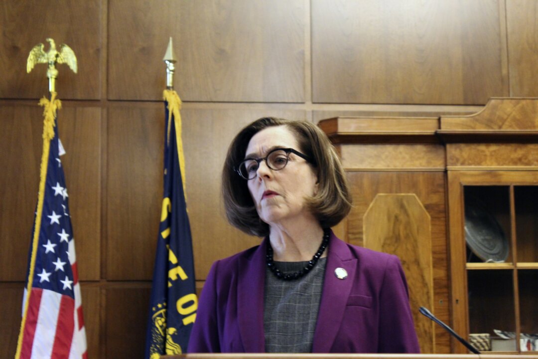 Oregon Gov. Kate Brown speaks in Salem, Ore., on Feb. 24, 2020. (Andrew Selsky/AP Photo)