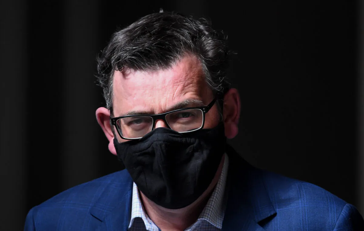 Victorias Premier Daniel Andrews arrives for a press conference in Melbourne, Australia on Sept. 26, 2020. (William West/ AFP via Getty Images)