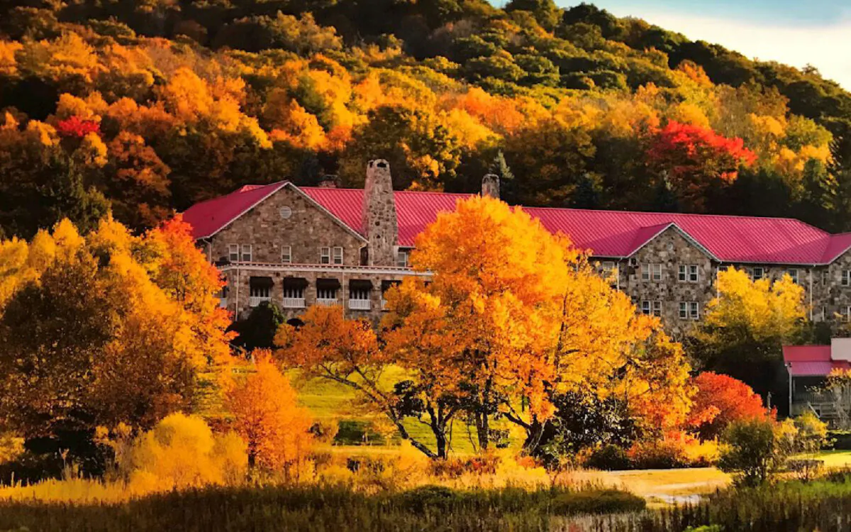 The area around Mountain Lake Lodge in Pembroke, Virginia, is alive with color in the autumn. (Courtesy of Mountain Lake Lodge) 