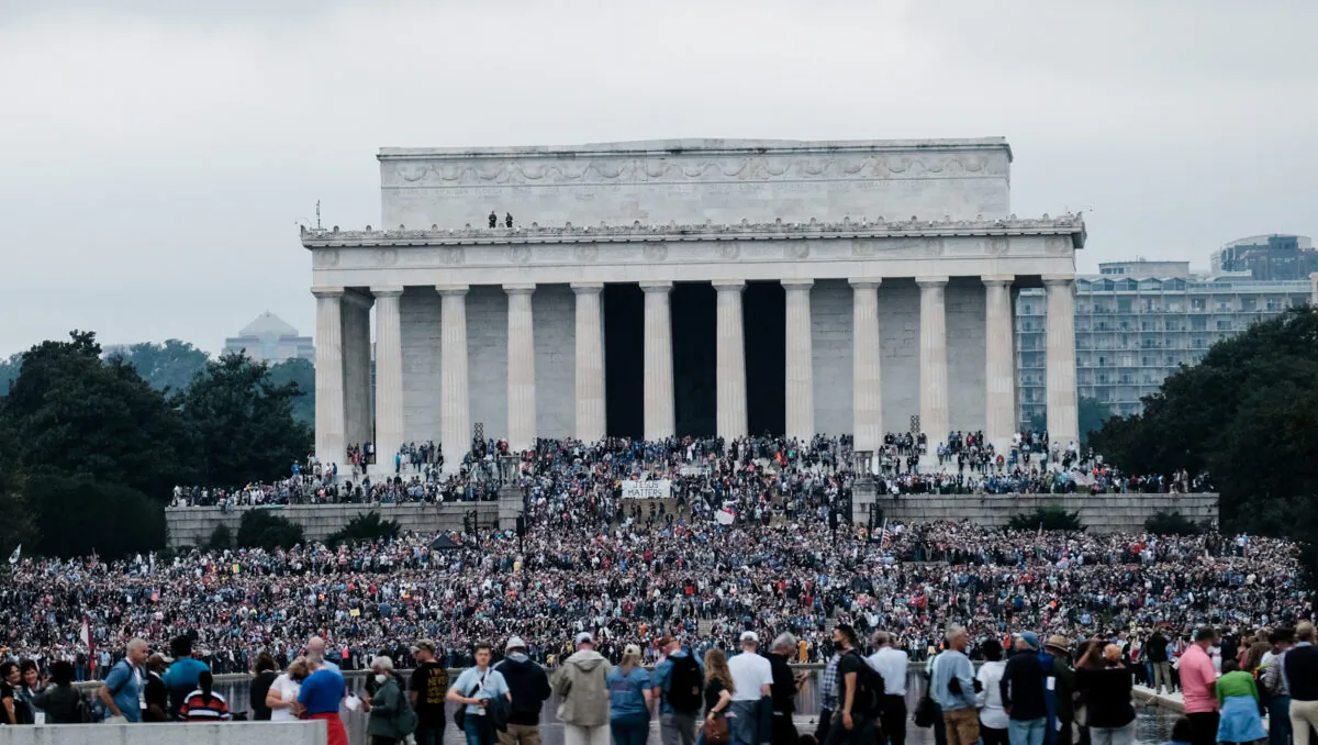Marchers gather at the National Mall for the Washington Prayer March 2020 led by Evangelist Franklin Graham, in Washington on Sept. 26, 2020. (Michael A. McCoy/Getty Images)