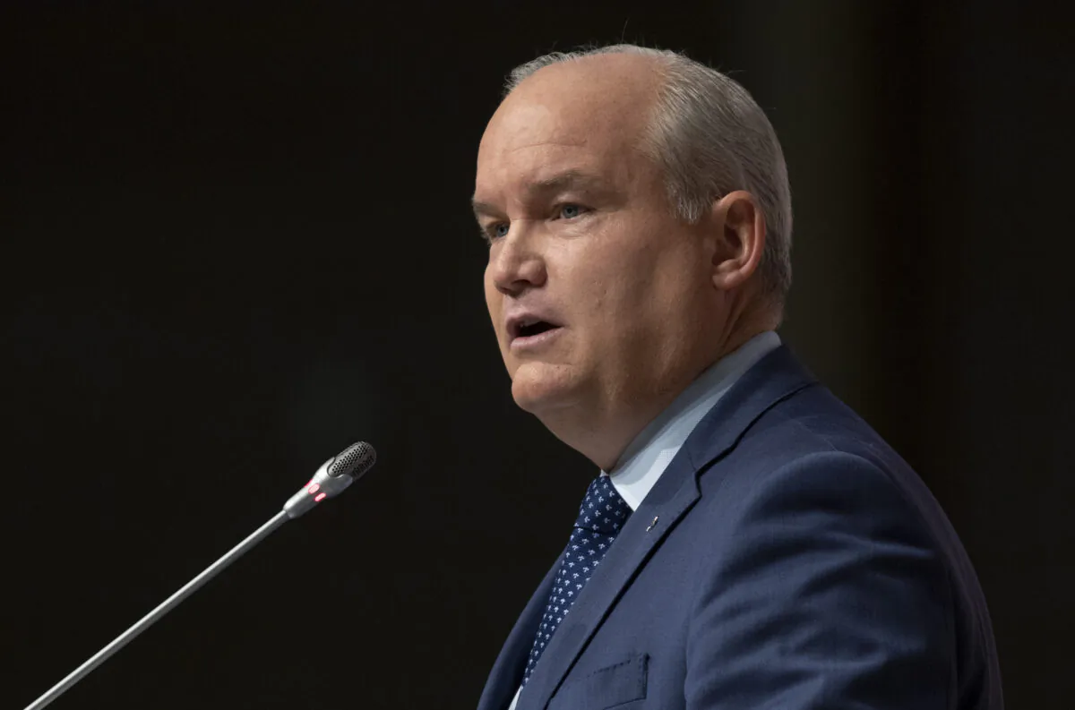 Conservative Leader and Leader of the Opposition Erin O'Toole speaks to members of the National Caucus in Ottawa on Sept. 9, 2020. (The Canadian Press/Adrian Wyld)