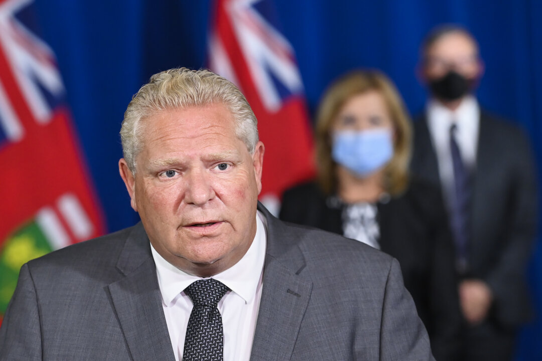 Ontario Premier Doug Ford answers media questions at Queen's Park during the COVID-19 pandemic in Toronto on Sept. 28, 2020. (Nathan Denette/The Canadian Press)