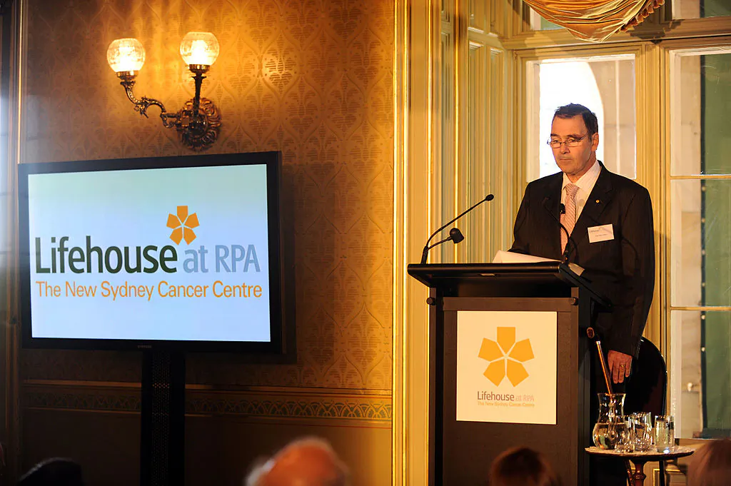 Professor Chris O'Brien speaks during the official launch of the RPA cancer research centre �Lifehouse� at Government House on April 17, 2009 in Sydney, Australia. (Dean Lewins-Pool/Getty Images)