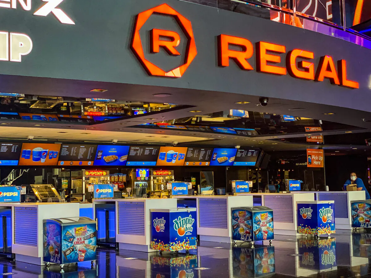 The Regal movie theater at the Irvine Spectrum Center in Irvine, Calif., on Sept. 25, 2020. (Jamie Joseph/The Epoch Times)