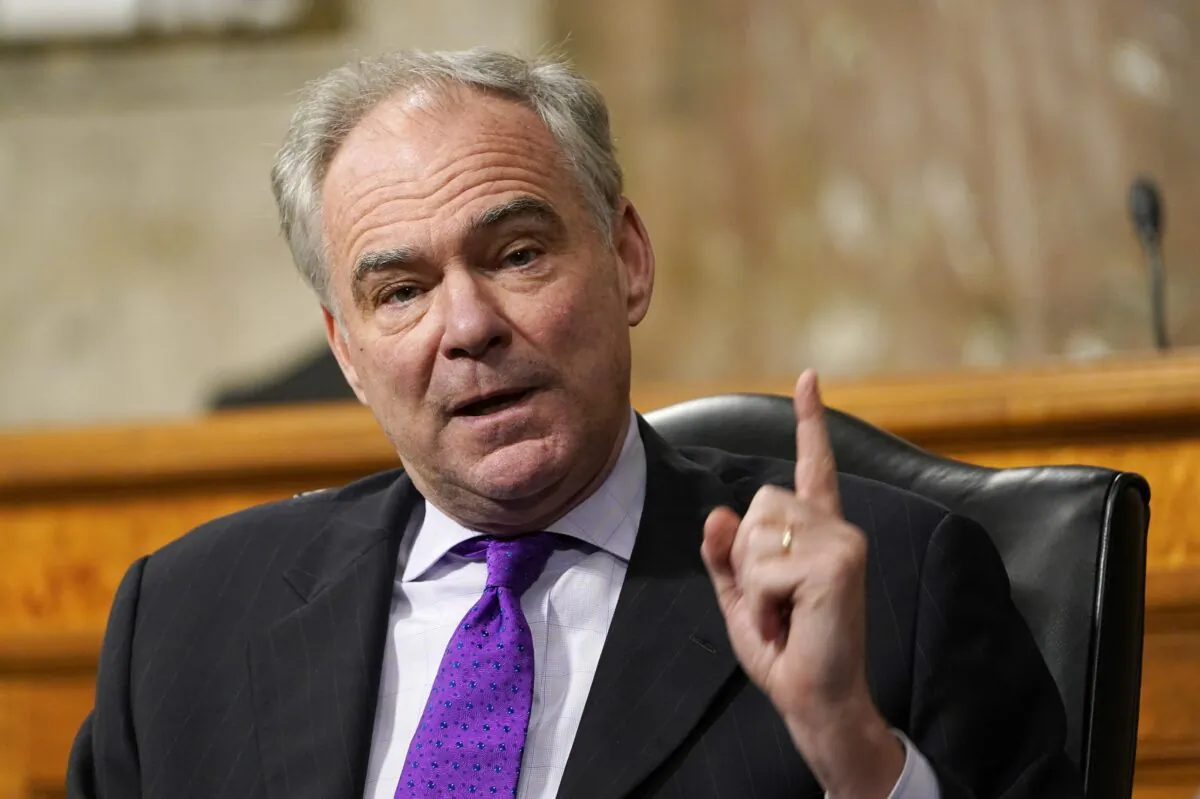 Sen. Tim Kaine (D-Va.) speaks during a hearing on Capitol Hill in Washington on Sept. 24, 2020. (Susan Walsh/Pool/Getty Images)