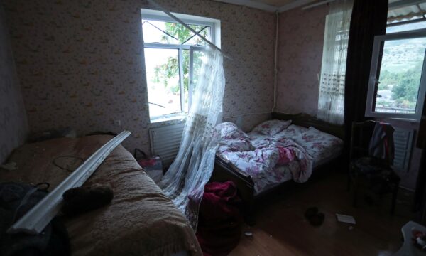 An interior view shows a house, which locals said was damaged during a recent shelling by Azeri forces