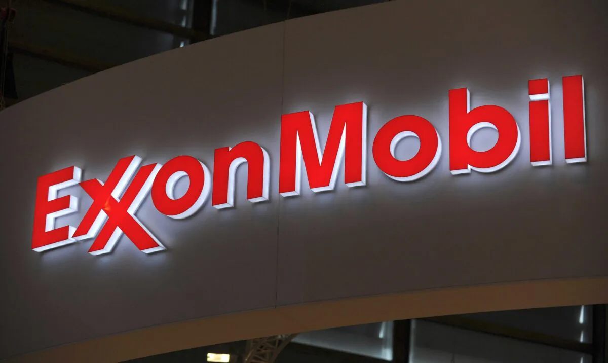 The logo of ExxonMobil during the World Gas Conference exhibition in Paris, on June 2, 2015. (Eric Piermont/AFP via Getty Images)